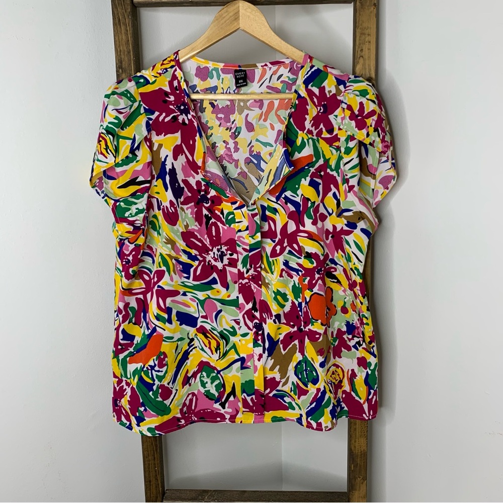 Emery Rose Colorful Floral Women's Top Size XXL